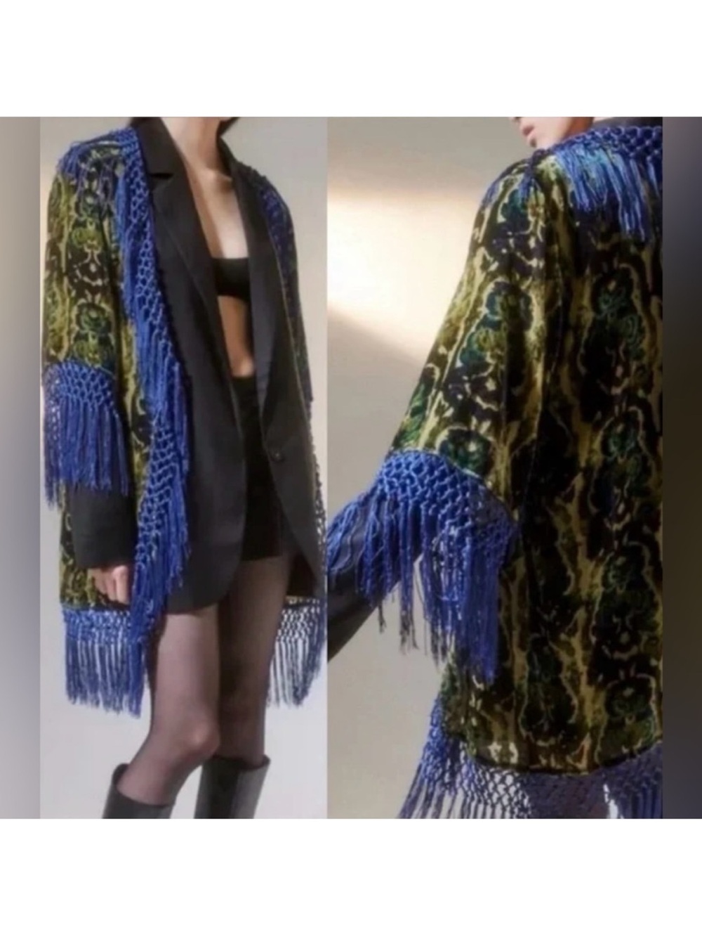 Urban Outfitters Roxanna Velvet Fringe Kimono Robe Shawl Burnout Velvet One Size